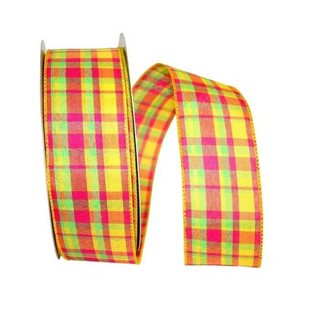 Reliant Ribbon Reliant Ribbon 92843W-079-40K Plaid Glamour Value Wired Edge Ribbon - Yellow - 2.5 in. x 50 yards 92843W-079-40K